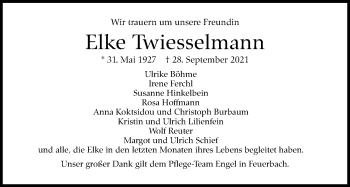 Traueranzeige von Elke Twiesselmann von Stuttgarter Zeitung / Stuttgarter Nachrichten