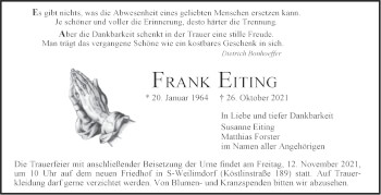 Traueranzeige von Frank Eiting von Stuttgarter Zeitung / Stuttgarter Nachrichten