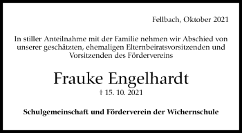 Traueranzeige von Frauke Engelhardt von Stuttgarter Zeitung / Stuttgarter Nachrichten