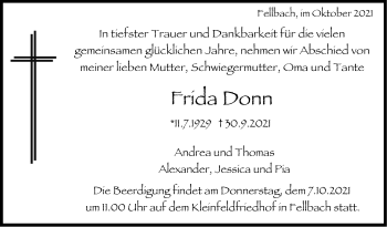 Traueranzeige von Frida Donn von Stuttgarter Zeitung / Stuttgarter Nachrichten