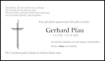 Traueranzeige von Gerhard Pfau von Stuttgarter Zeitung / Stuttgarter Nachrichten