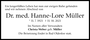 Traueranzeige von Hanne-Lore Müller von Stuttgarter Zeitung / Stuttgarter Nachrichten