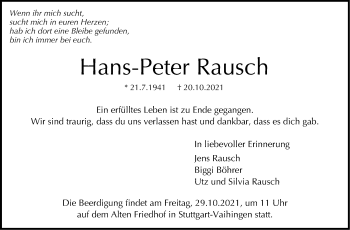 Traueranzeige von Hans-Peter Rausch von Stuttgarter Zeitung / Stuttgarter Nachrichten
