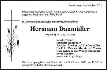 Traueranzeige von Hermann Daumüller von Stuttgarter Zeitung / Stuttgarter Nachrichten