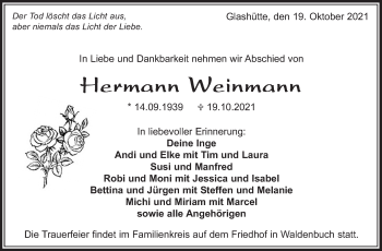Traueranzeige von Hermann Weinmann von Stuttgarter Zeitung / Stuttgarter Nachrichten
