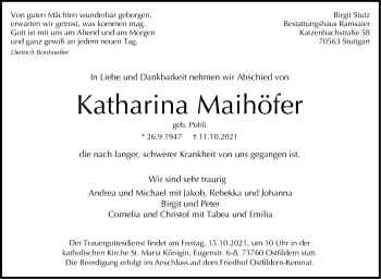 Traueranzeige von Katharina Maihöfer von Stuttgarter Zeitung / Stuttgarter Nachrichten