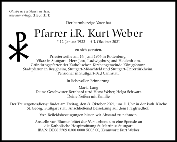 Traueranzeige von Kurt Weber von Stuttgarter Zeitung / Stuttgarter Nachrichten