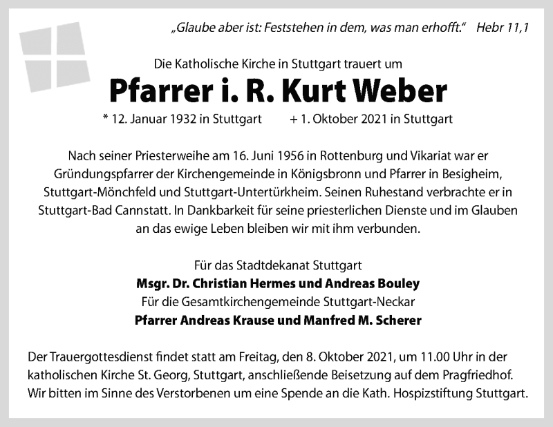  Traueranzeige für Kurt Weber vom 07.10.2021 aus Stuttgarter Zeitung / Stuttgarter Nachrichten