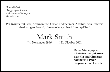 Traueranzeige von Mark Smith von Stuttgarter Zeitung / Stuttgarter Nachrichten