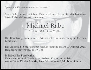 Traueranzeige von Michael Rabe von Stuttgarter Zeitung / Stuttgarter Nachrichten