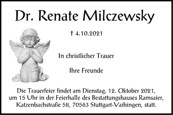Traueranzeige von Renate Milczewsky von Stuttgarter Zeitung / Stuttgarter Nachrichten