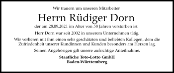 Traueranzeige von Rüdiger Dorn von Stuttgarter Zeitung / Stuttgarter Nachrichten