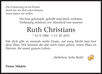 Traueranzeige von Ruth Christians von Stuttgarter Zeitung / Stuttgarter Nachrichten