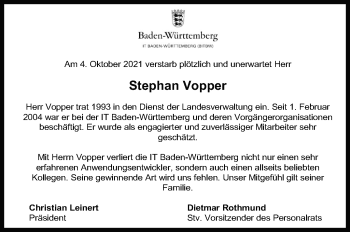 Traueranzeige von Stephan Vopper von Stuttgarter Zeitung / Stuttgarter Nachrichten