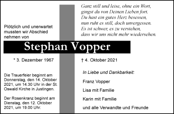 Traueranzeige von Stephan Vopper von Stuttgarter Zeitung / Stuttgarter Nachrichten
