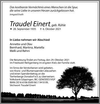 Traueranzeige von Traudel Einert von Stuttgarter Zeitung / Stuttgarter Nachrichten