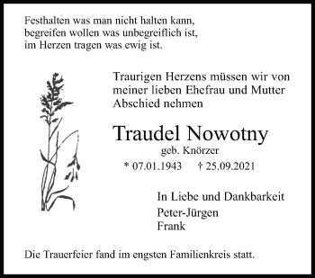 Traueranzeige von Traudel Nowotny von Stuttgarter Zeitung / Stuttgarter Nachrichten