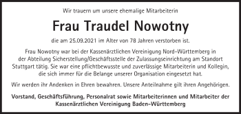 Traueranzeige von Traudel Nowotny von Stuttgarter Zeitung / Stuttgarter Nachrichten