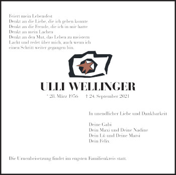 Traueranzeige von Ulli Wellinger von Stuttgarter Zeitung / Stuttgarter Nachrichten