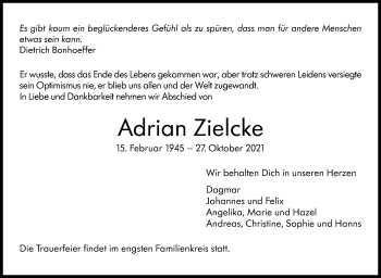 Traueranzeige von Adrian Zielcke von Stuttgarter Zeitung / Stuttgarter Nachrichten