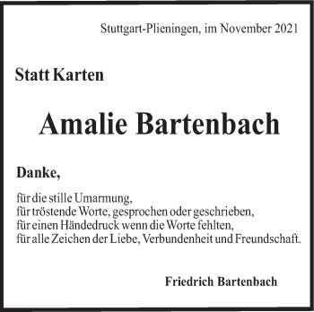 Traueranzeige von Amalie Bartenbach von Stuttgarter Zeitung / Stuttgarter Nachrichten