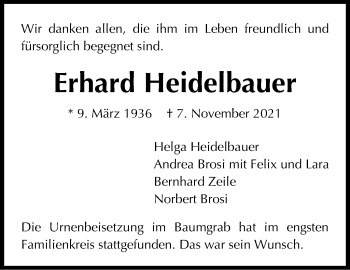 Traueranzeige von Erhard Heidelbauer von Stuttgarter Zeitung / Stuttgarter Nachrichten
