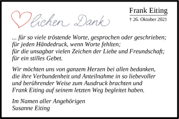 Traueranzeige von Frank Eiting von Stuttgarter Zeitung / Stuttgarter Nachrichten