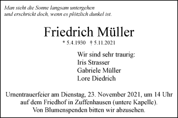 Traueranzeige von Friedrich Müller von Stuttgarter Zeitung / Stuttgarter Nachrichten