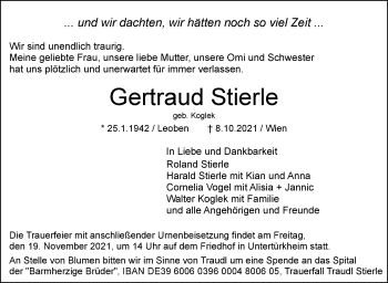 Traueranzeige von Gertraud Stierle von Stuttgarter Zeitung / Stuttgarter Nachrichten