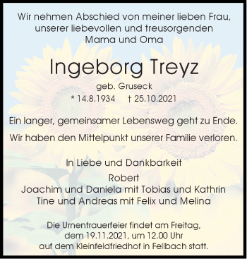 Traueranzeige von Ingeborg Treyz von Stuttgarter Zeitung / Stuttgarter Nachrichten