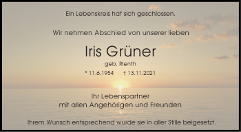 Traueranzeige von Iris Grüner von Stuttgarter Zeitung / Stuttgarter Nachrichten