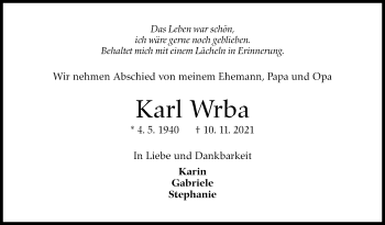 Traueranzeige von Karl Wrba von Stuttgarter Zeitung / Stuttgarter Nachrichten