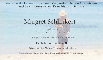 Traueranzeige von Margret Schlinkert von Stuttgarter Zeitung / Stuttgarter Nachrichten