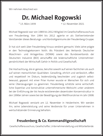 Traueranzeige von Michael Rogowski von Stuttgarter Zeitung / Stuttgarter Nachrichten