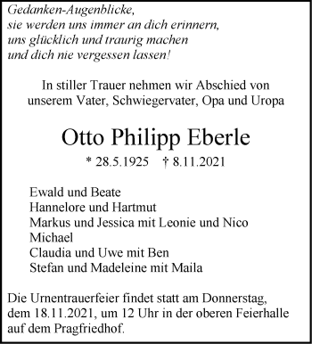 Traueranzeige von Otto Philipp Eberle von Stuttgarter Zeitung / Stuttgarter Nachrichten