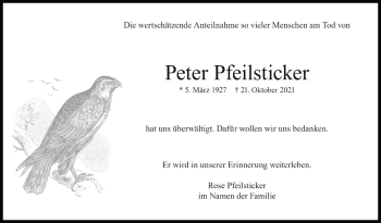 Traueranzeige von Peter Pfeilsticker von Stuttgarter Zeitung / Stuttgarter Nachrichten
