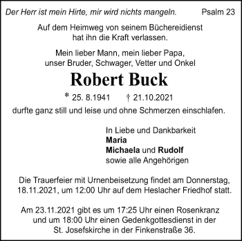 Traueranzeige von Robert Buck von Stuttgarter Zeitung / Stuttgarter Nachrichten