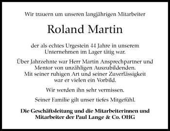 Traueranzeige von Roland Martin von Stuttgarter Zeitung / Stuttgarter Nachrichten
