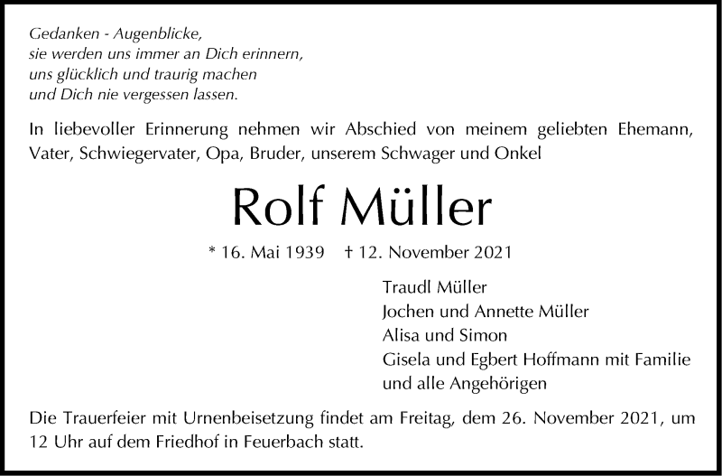 Traueranzeige für Rolf Müller vom 20.11.2021 aus Stuttgarter Zeitung / Stuttgarter Nachrichten
