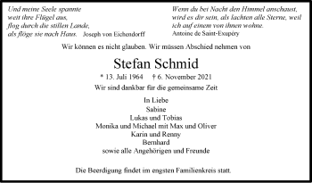 Traueranzeige von Stefan Schmid von Stuttgarter Zeitung / Stuttgarter Nachrichten