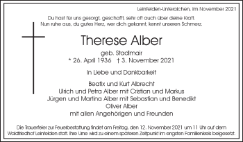 Traueranzeige von Therese Alber von Stuttgarter Zeitung / Stuttgarter Nachrichten