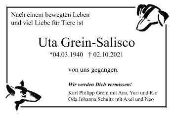 Traueranzeige von Uta Grein-Salisco von Stuttgarter Zeitung / Stuttgarter Nachrichten