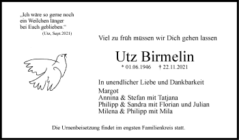 Traueranzeige von Utz Birmelin von Stuttgarter Zeitung / Stuttgarter Nachrichten