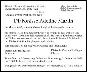 Traueranzeige von Adeline Martin von Stuttgarter Zeitung / Stuttgarter Nachrichten