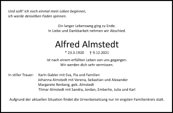 Traueranzeige von Alfred Almstedt von Stuttgarter Zeitung / Stuttgarter Nachrichten