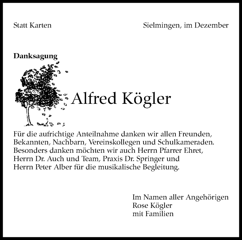  Traueranzeige für Alfred Kögler vom 17.12.2021 aus Stuttgarter Zeitung / Stuttgarter Nachrichten