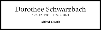 Traueranzeige von Dorothee Schwarzbach von Stuttgarter Zeitung / Stuttgarter Nachrichten