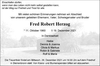 Traueranzeige von Fred Robert Herzog von Stuttgarter Zeitung / Stuttgarter Nachrichten