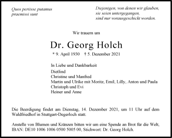 Traueranzeige von Georg Holch von Stuttgarter Zeitung / Stuttgarter Nachrichten