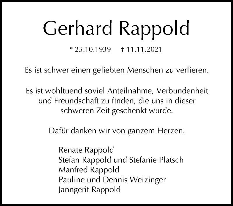  Traueranzeige für Gerhard Rappold vom 04.12.2021 aus Stuttgarter Zeitung / Stuttgarter Nachrichten